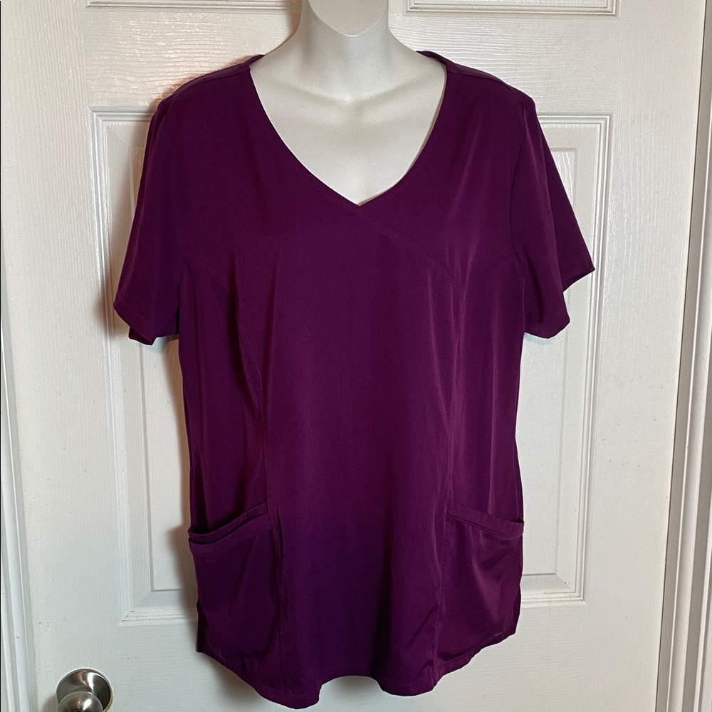 Healing Hands Deep Purple Short Sleeve V-Neck Top Scrub Uniform Size XL Pockets